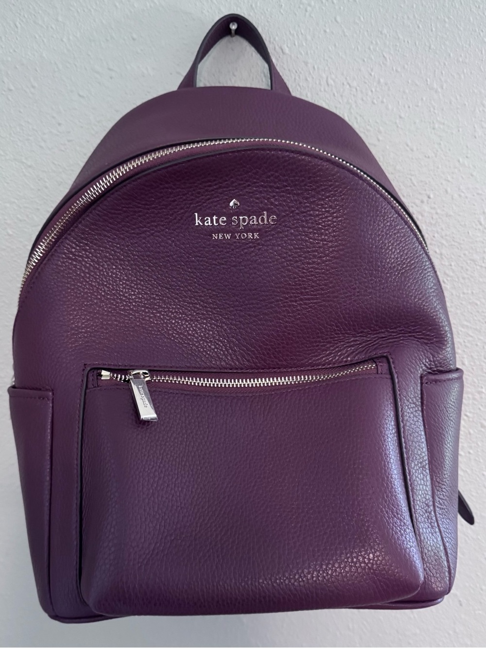 Kate Spade Burgundy Pebbled Leather Backpack with Front Zip Pocket NWT
